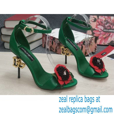Dolce & Gabbana DG Logo Heel 10.5cm Black Red Roses Sandals Green 2022 - Click Image to Close